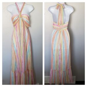 Skylar Rose Small Halter Top Maxi Dress Colorful Stripes Spring Summer Easter
